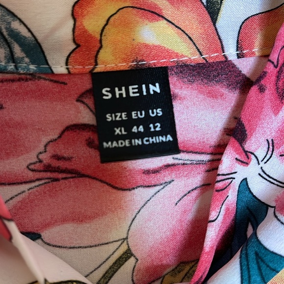SHEIN Bow Tie Pink Multicolor Flower Blouse Size XL - Picture 6 of 12